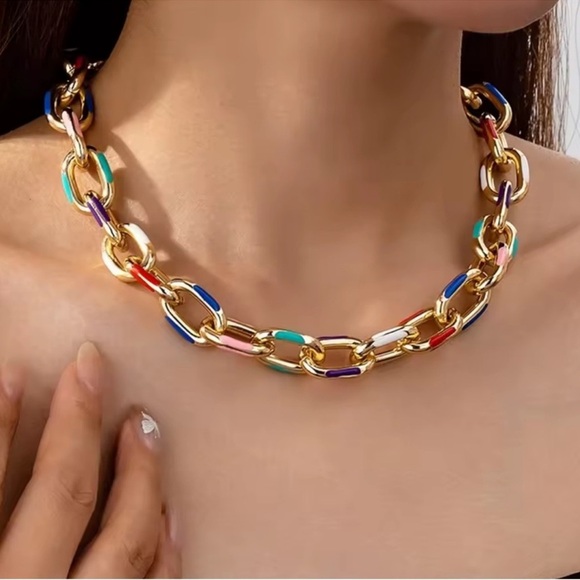 Anthropologie Jewelry - Cuban Color Block Chain Gold Link Necklace